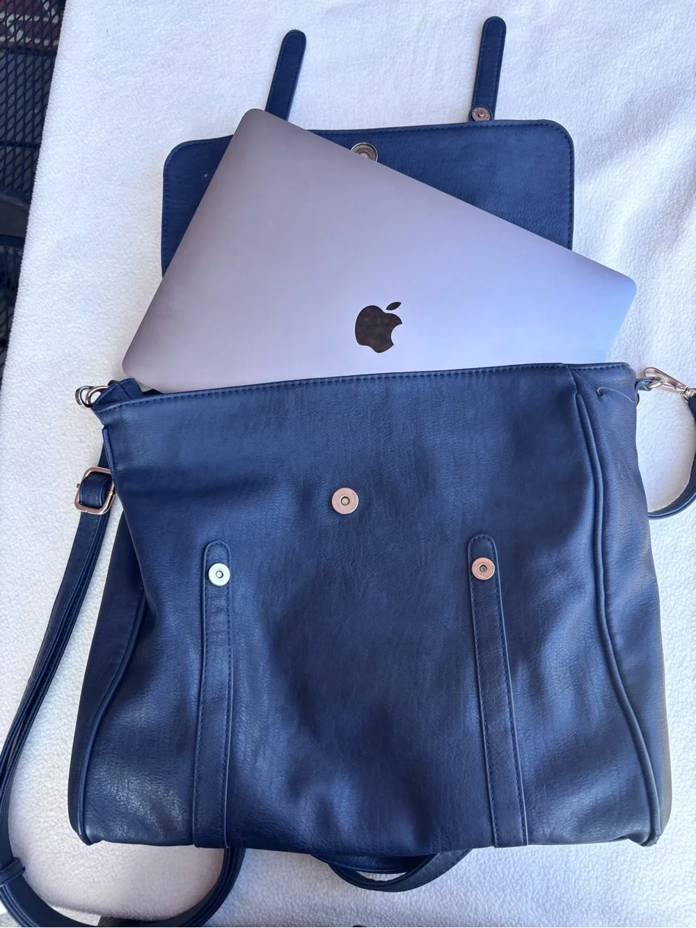 MMS Design Studio Navy Blue Convertible Vegan Leather Backpack Tote